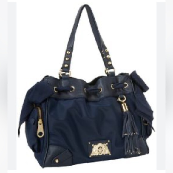 Rare Juicy Couture Y2K Daydreamer Tote Hobo Shoulder Bag Purse Navy Blue - Picture 3 of 12